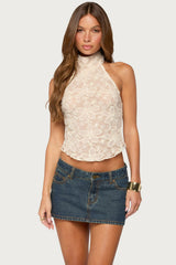 Ziara Floral Sheer Mesh Halter Top