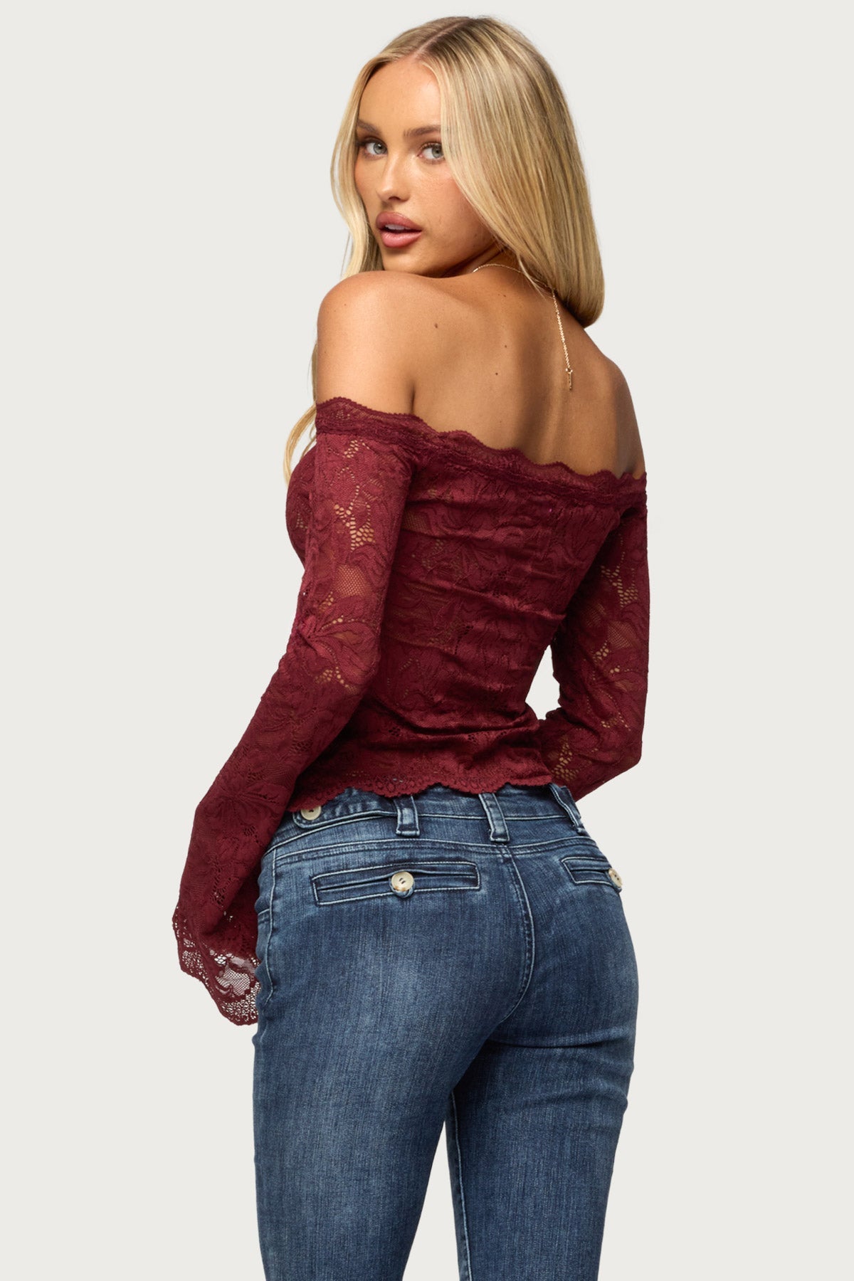 Jasha Sheer Lace Long Sleeve Top