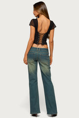 Julieth Keyhole Cutout Flutter Sleeve Corset