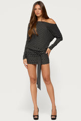 Maely Off Shoulder Striped Mini Dress