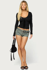 Rosalynn Metallic Fringe Long Sleeve Top