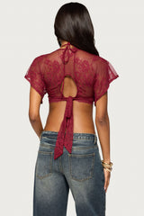 Sherly Lace Flutter Sleeve Crop Top