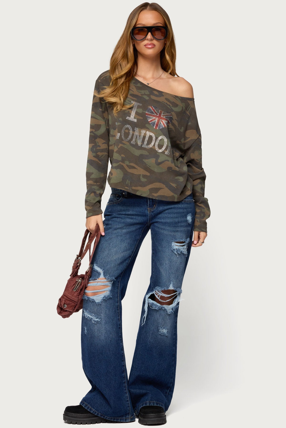 Camo Rhinestone London Top