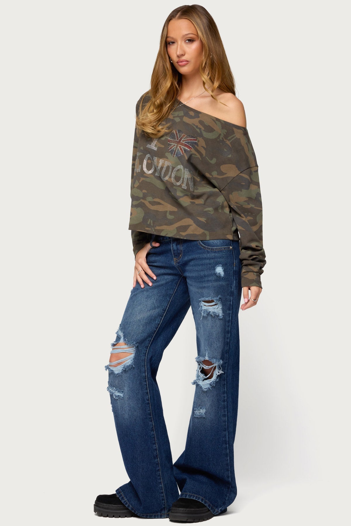 Camo Rhinestone London Top