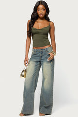 Sunae Studded Cowl Neck Top