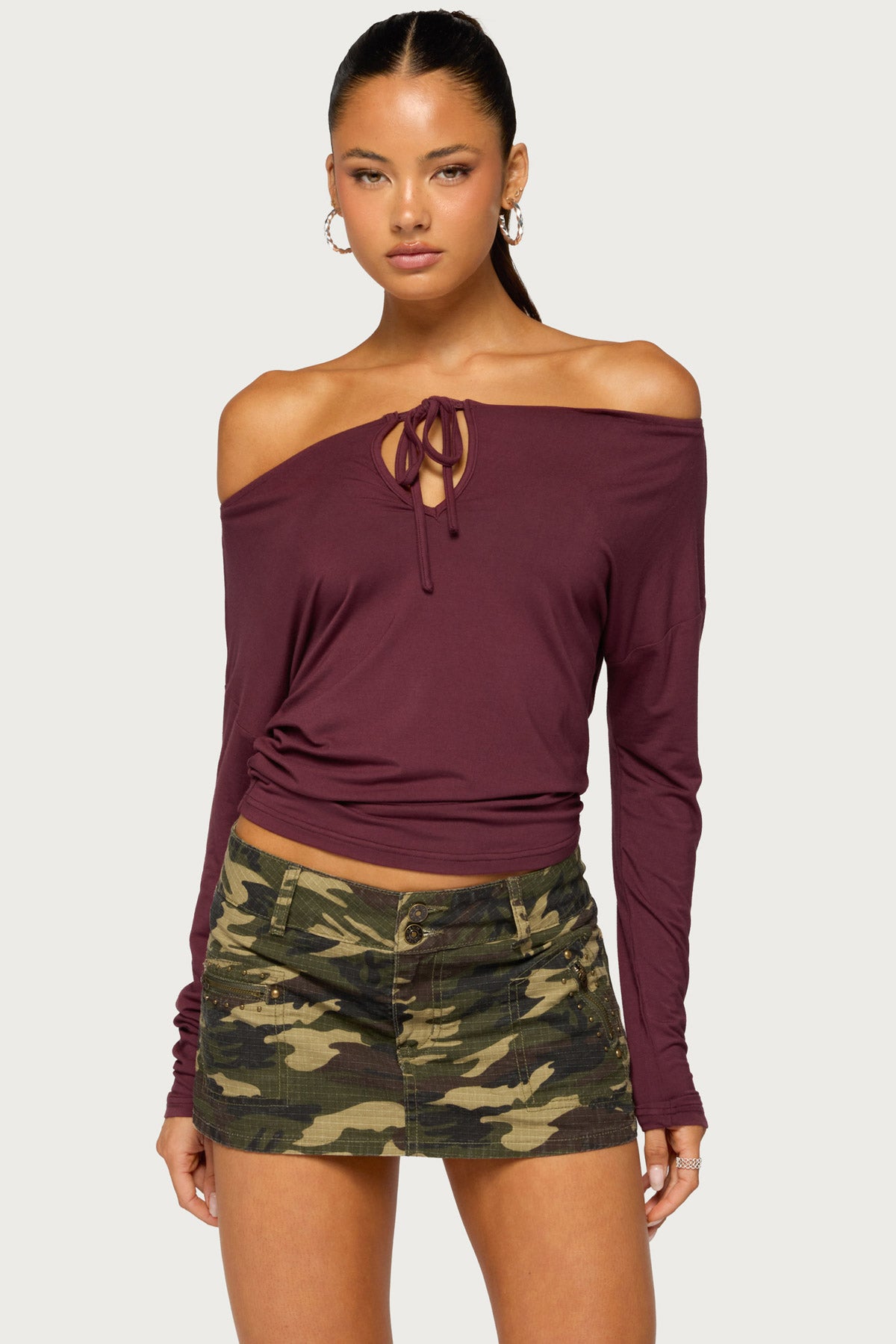Idie Off Shoulder Long Sleeve Keyhole Top