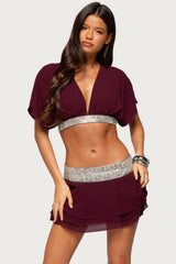 Feila Cropped Beaded Chiffon Top