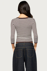 Mily Three-Quarter Sleeve Striped Cardigan