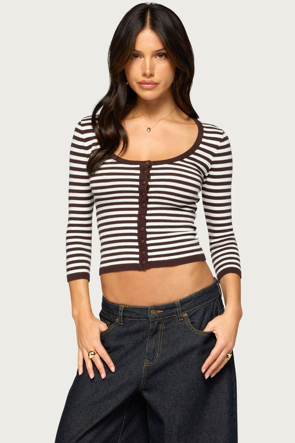 Mily Three-Quarter Sleeve Striped Cardigan view 1