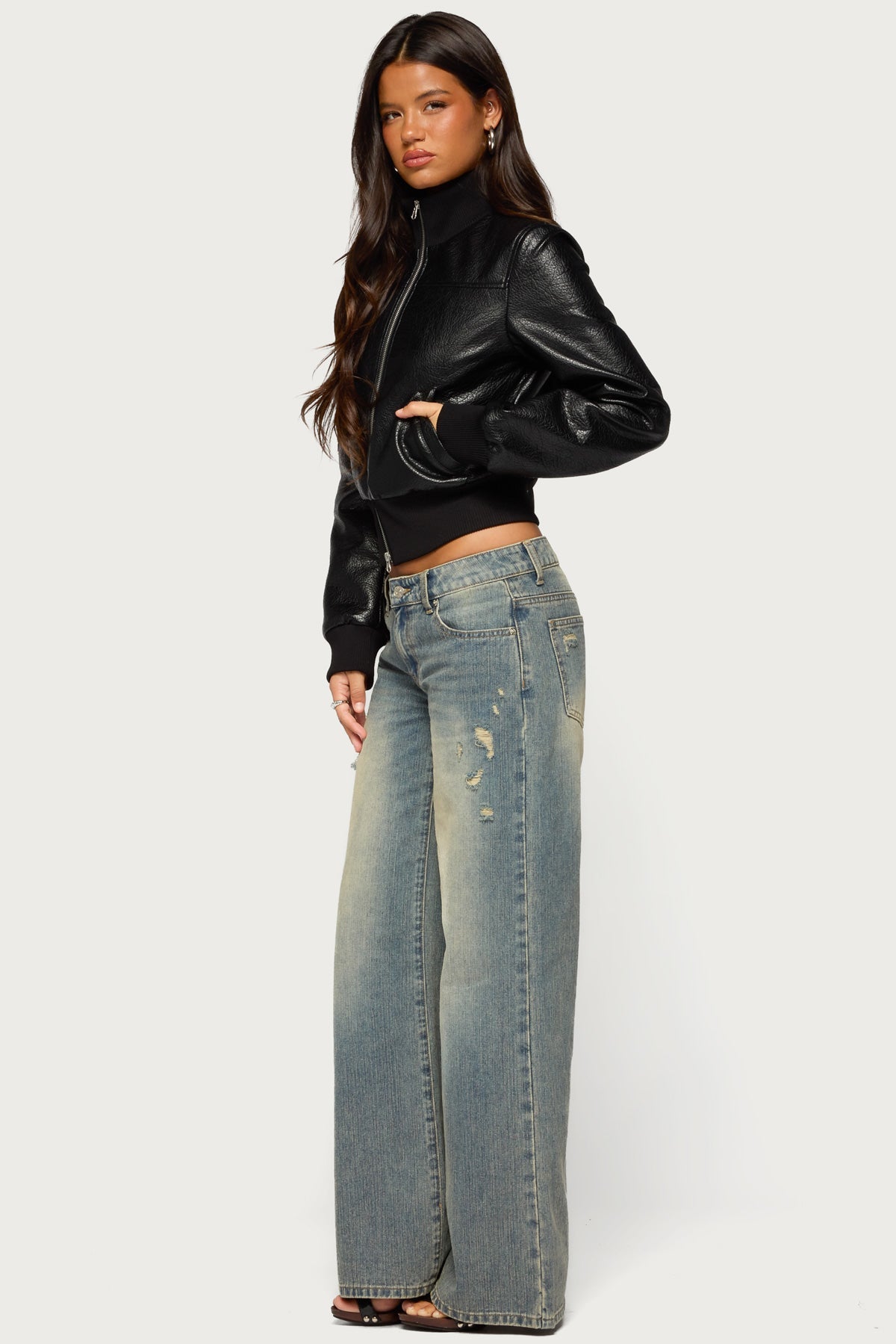 Reara Ribbed Faux Leather Jacket