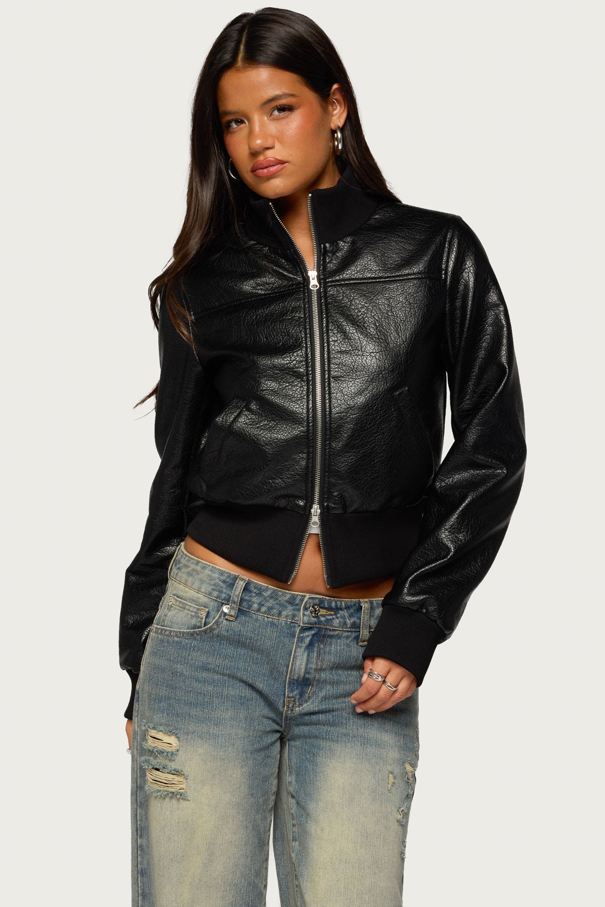 Reara Ribbed Faux Leather Jacket