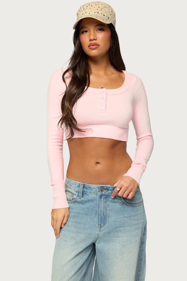 Tammee Knit Henley Crop Top view 1