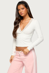 Halka Lacey Long Sleeve V Neck Top