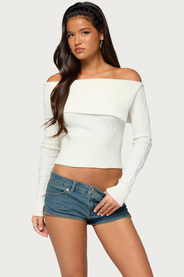 Saeva Off Shoulder Cable Knit Sweater view 1