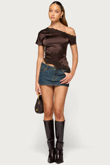 Dovie Satin Effect Lacey Off Shoulder Top