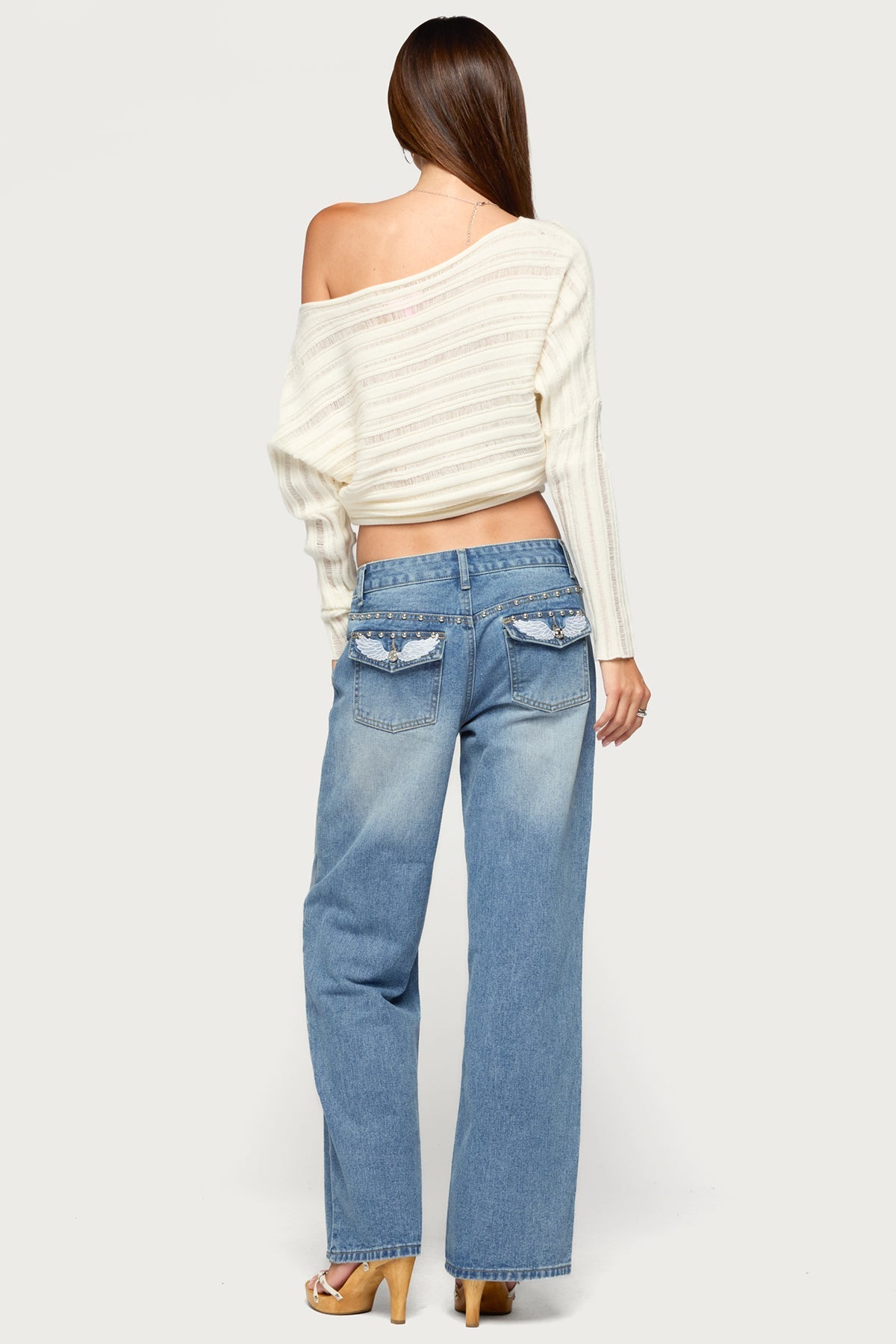 Haela Studded Angel Low Rise Baggy Jeans