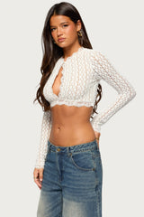 Yanti Sheer Lace Keyhole Cutout Top