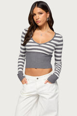 Kaeva Cropped Striped Knit Sweater