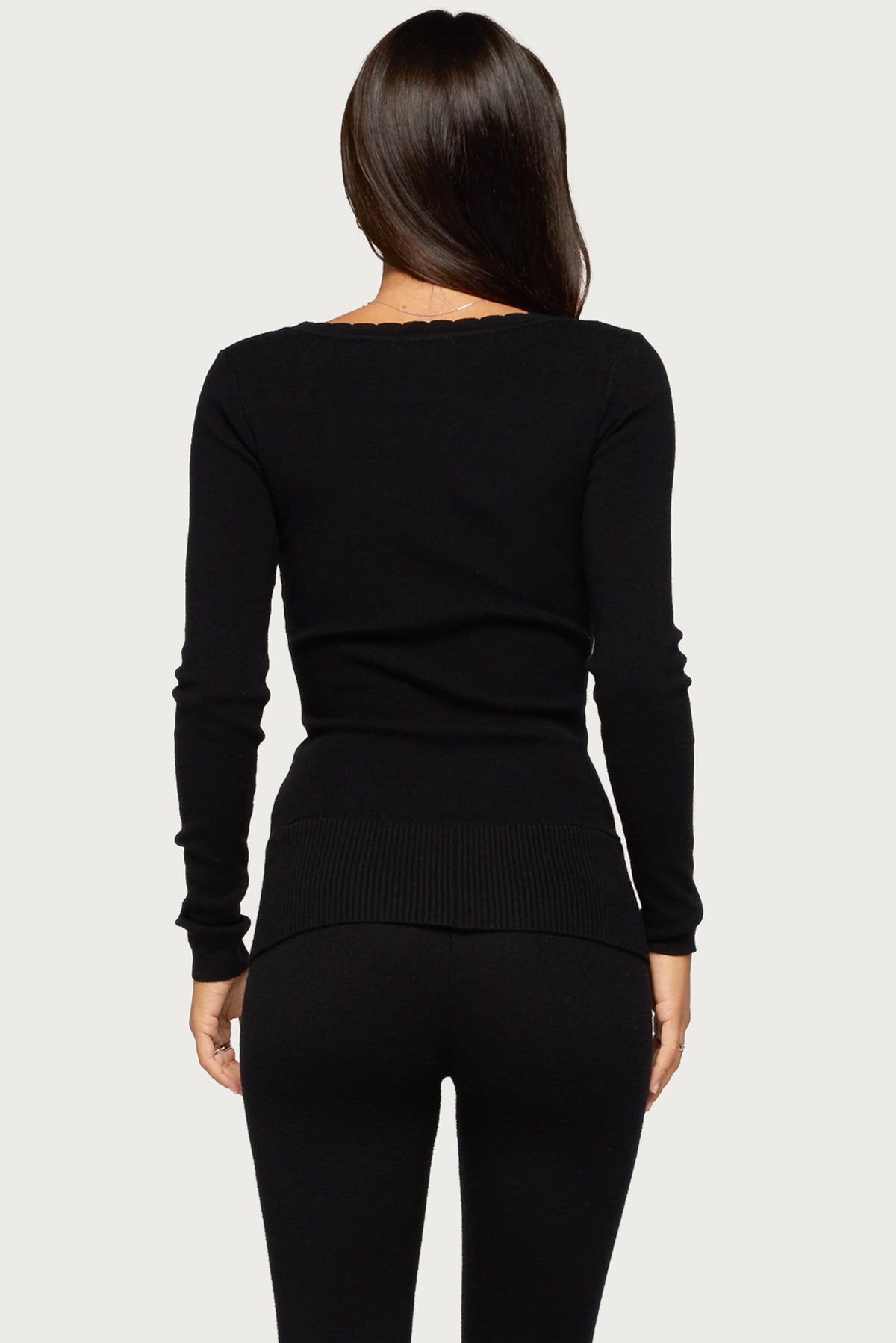 Raira Scalloped Knit Long Sleeve Top
