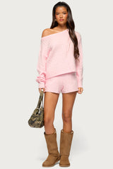 Coralee Off Shoulder Cable Knit Sweater