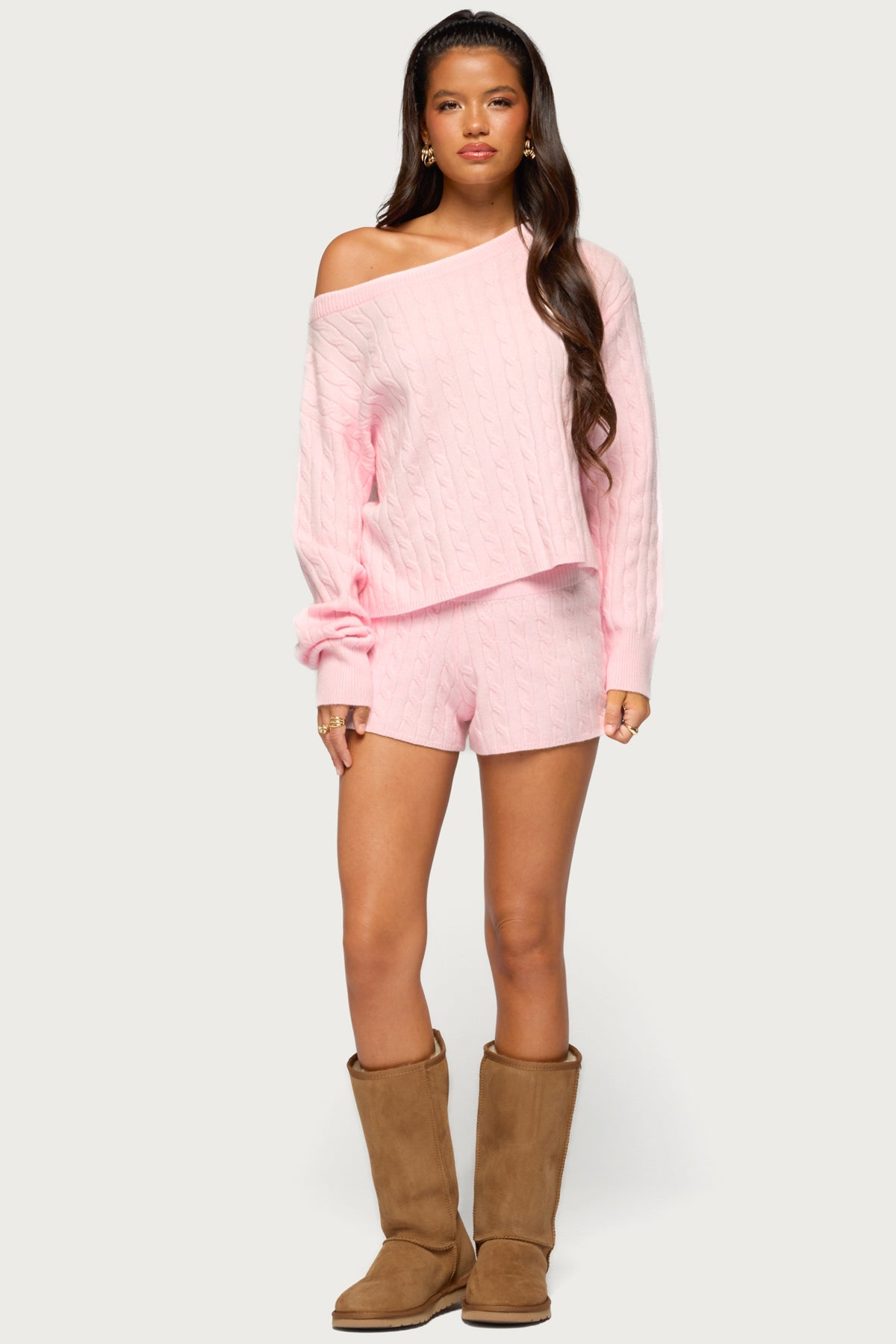 Coralee Off Shoulder Cable Knit Sweater