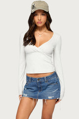 Nogi Overlap V Neck Long Sleeve Top