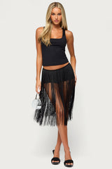 Kaidence Built In Shorts Fringed Midi Skirt