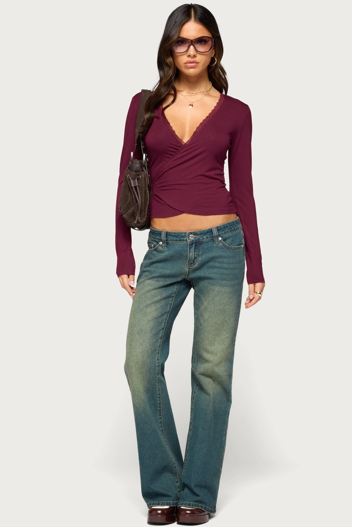 Camri Lacey Long Sleeve Wrap Top