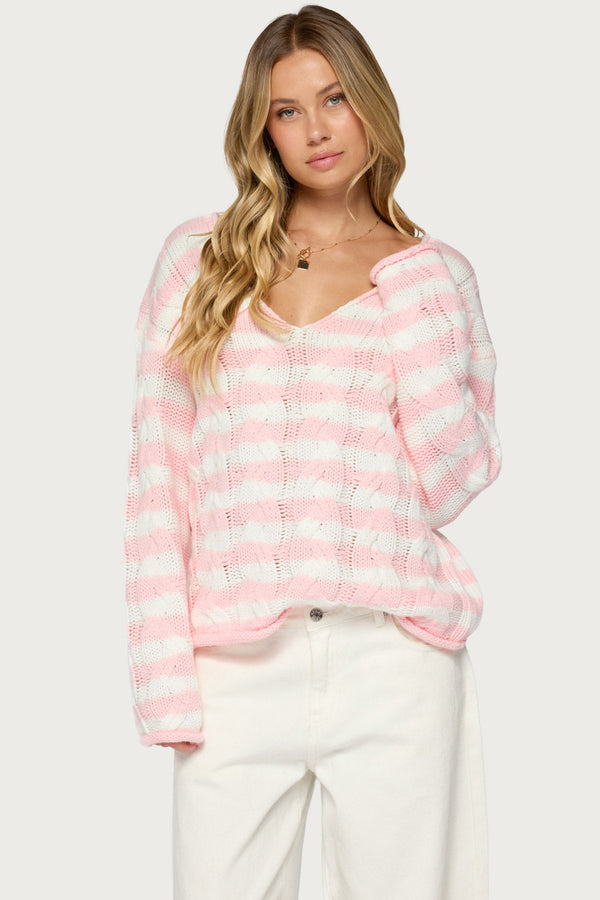 Everleigh Striped Cable Knit Sweater