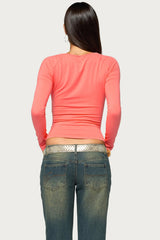 Daun Ruched Tie Long Sleeve Top