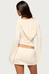 Eefa Cowl Neck Hooded Long Sleeve Top