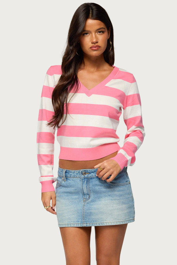 Austen Striped V Neck Sweater view 1