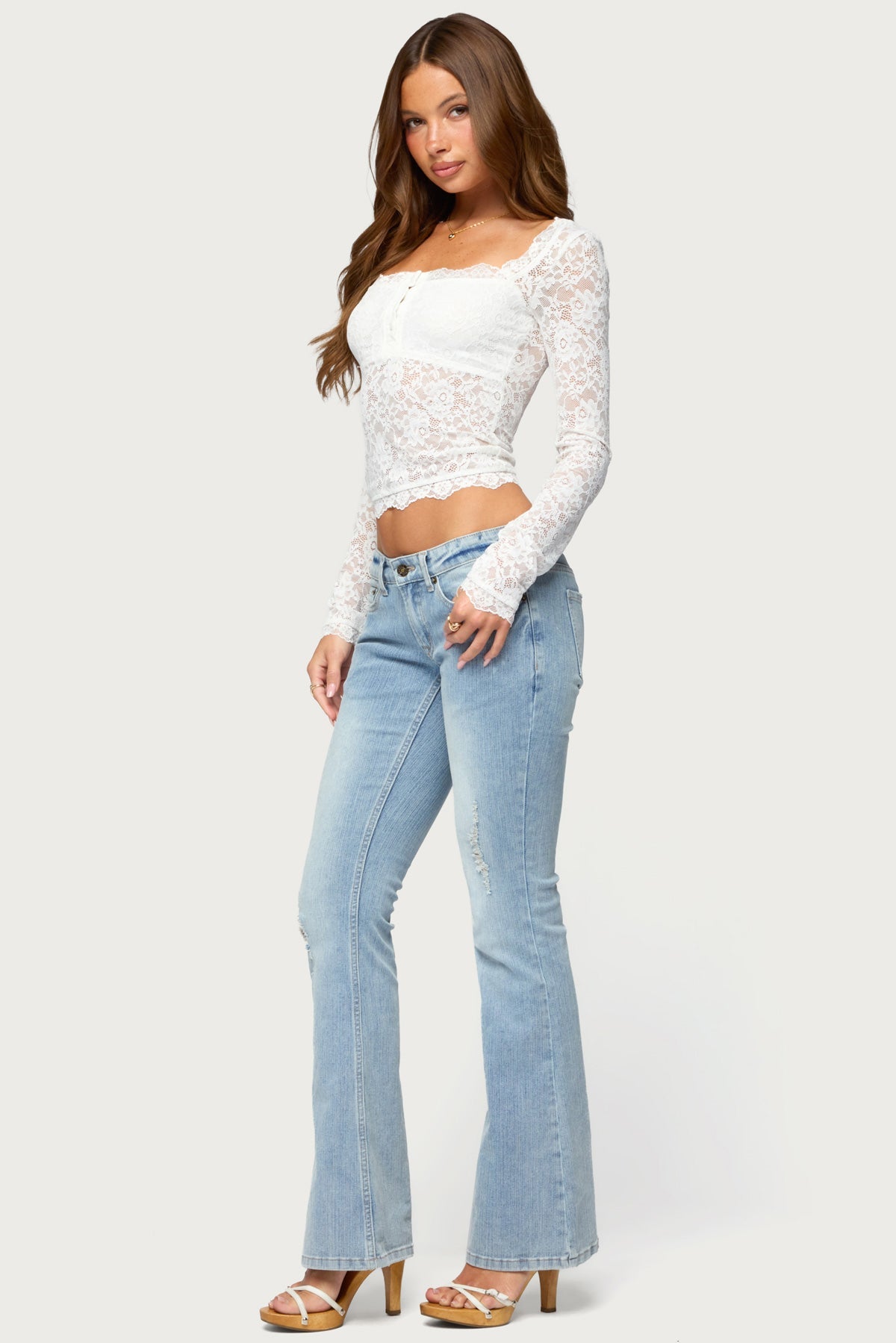 Paisleigh Sheer Lace Long Sleeve Top