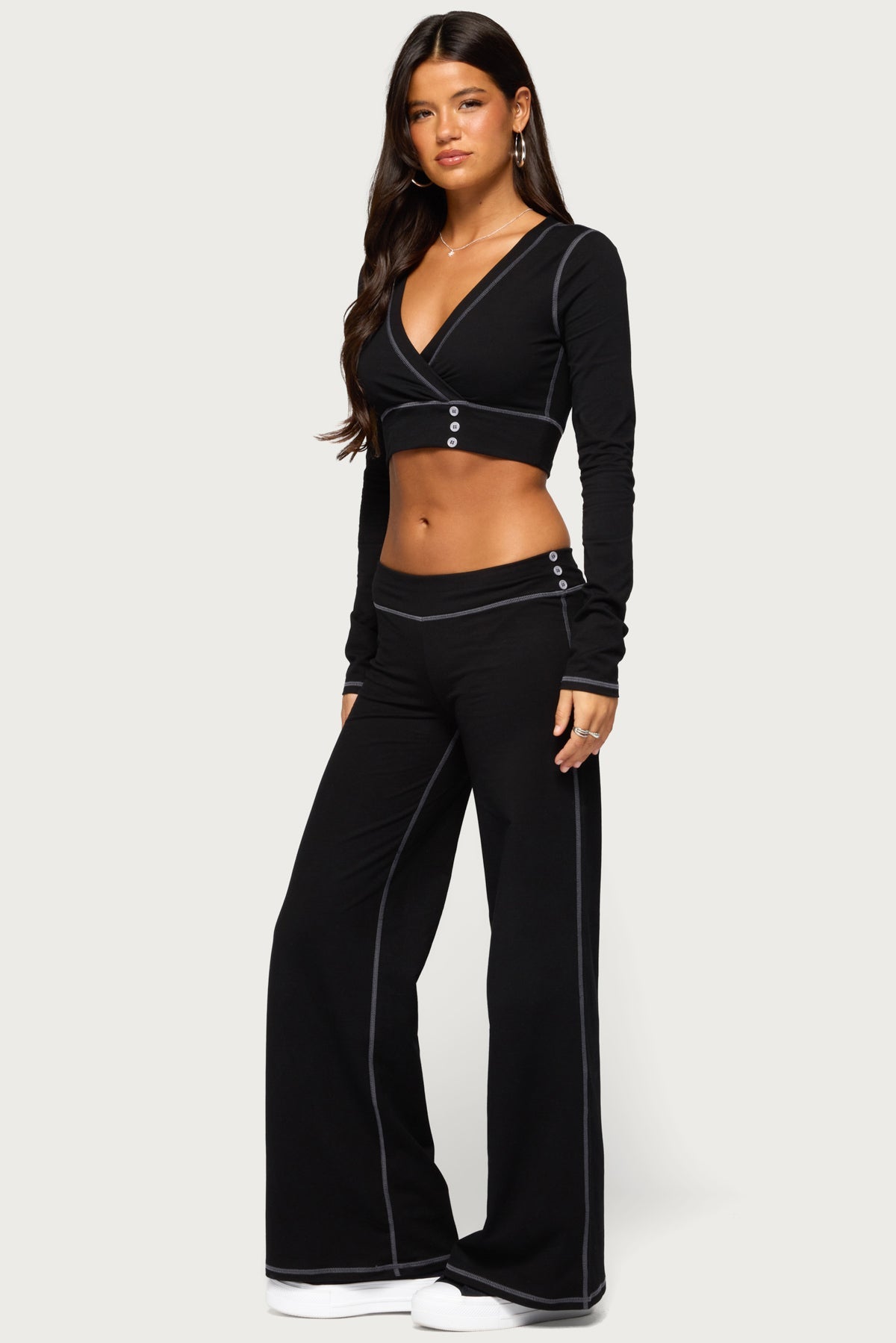 Kathrin Long Sleeve Cropped Stitched Top
