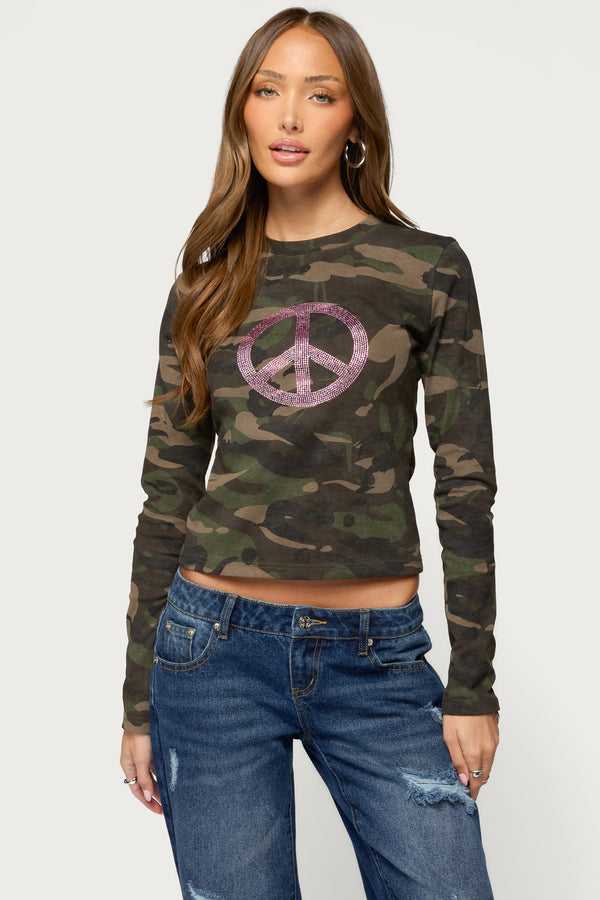 Peace Rhinestone Camo Top view 1