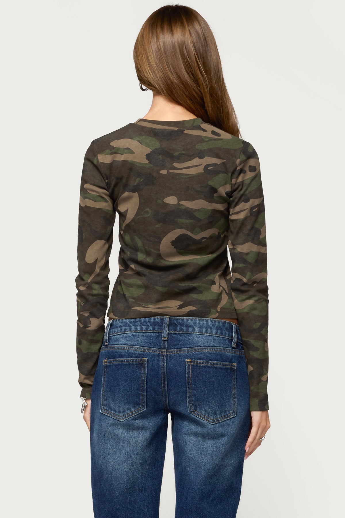 Peace Rhinestone Camo Top