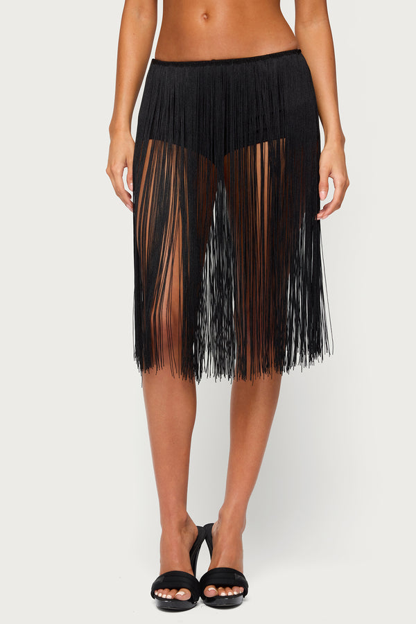 Kaidence Built In Shorts Fringed Midi Skirt view 2