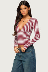 Gaby Striped Long Sleeve V Neck Top