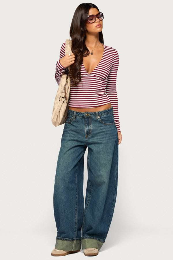 Gaby Striped Long Sleeve V Neck Top view 2