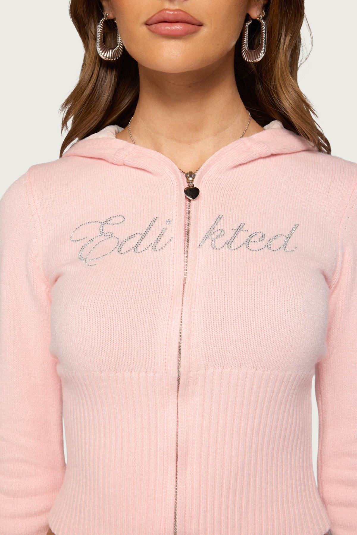 Edikted Fever Rhinestone Knit Hoodie