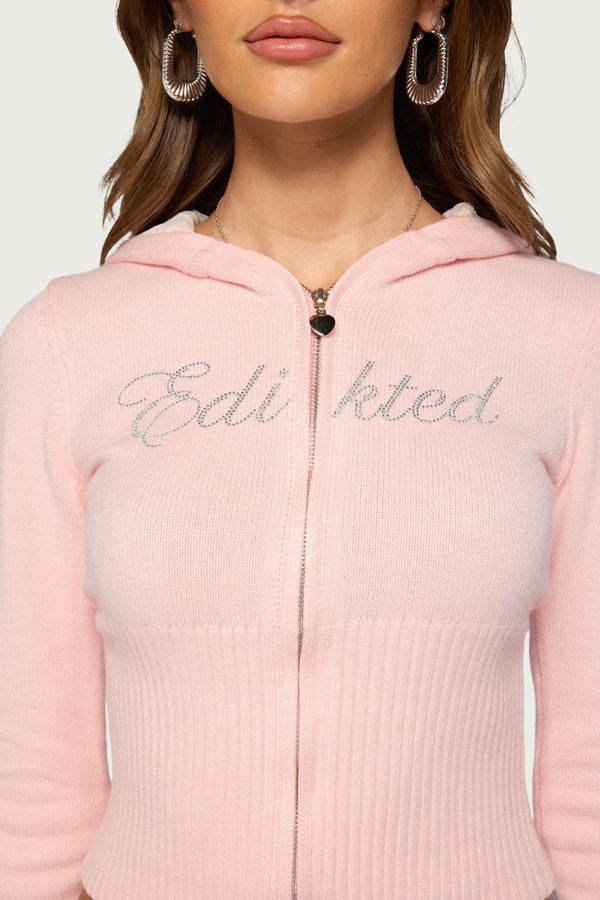 Edikted Fever Rhinestone Knit Hoodie view 2
