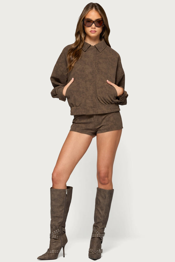 Rinnah Faux Suede Bomber Jacket view 2