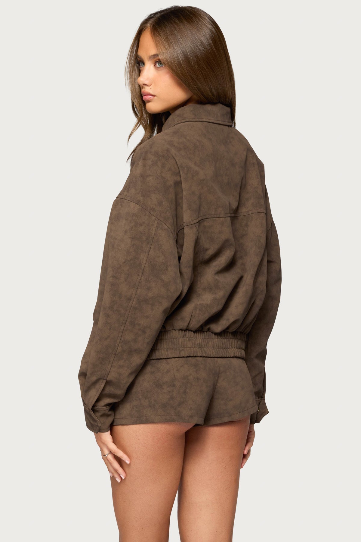 Rinnah Faux Suede Bomber Jacket
