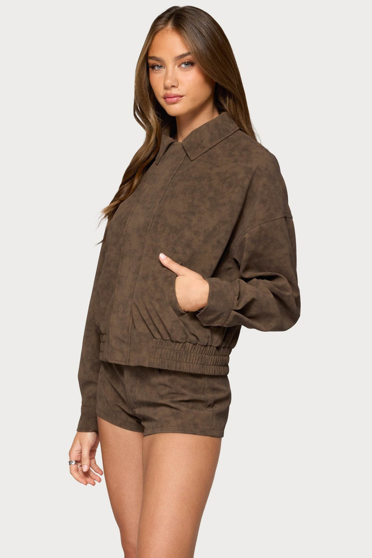 Rinnah Faux Suede Bomber Jacket