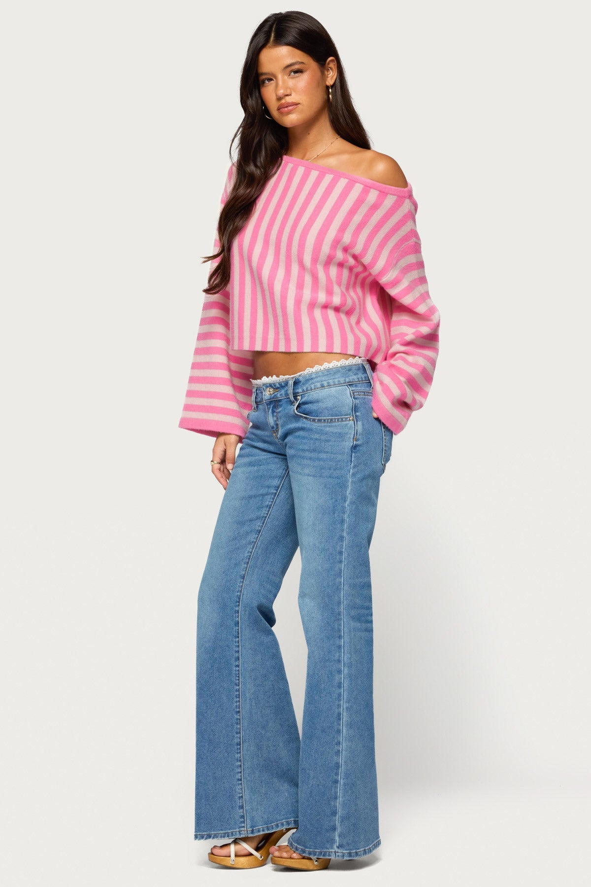 Jacey Off Shoulder Striped Sweater