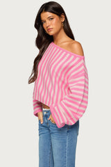 Jacey Off Shoulder Striped Sweater