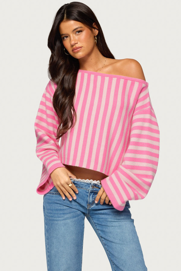 Jacey Off Shoulder Striped Sweater view 1