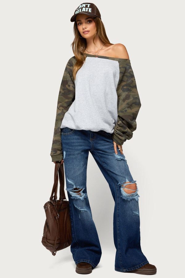 Huston Off Shoulder Camo Raglan Sweatshirt view 2