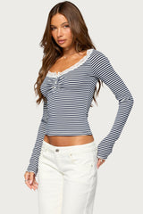 Teodora Lacey Striped Henley Top