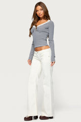 Teodora Lacey Striped Henley Top